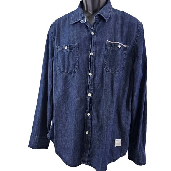 Adam Levine Men’s Blue Denim Button Up Long Sleeve Shirt - Size Large - Picture 10 of 13